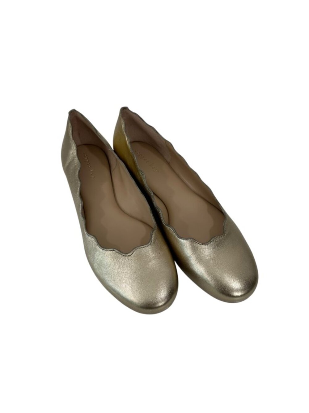 Copper Key Women Metallic Gold Ballet Flats SZ 9.5M Scalloped Edge Slip-On Shoes